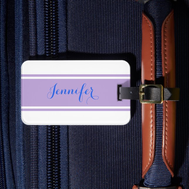Blå skript Namn, Lavender Rand på vitt Bagagebricka (Framsida Insitu 4)
