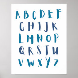 Blå skuggor Alphabet Capital Brev Kids Room Poster
