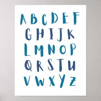 Blå skuggor Alphabet Capital Brev Kids Room Poster