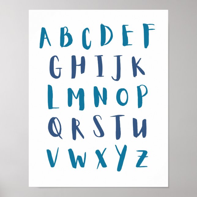 Blå skuggor Alphabet Capital Brev Kids Room Poster (Framsidan)