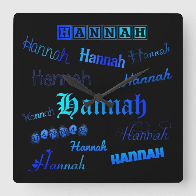 Blå skuggor på svart - Hannah Fyrkantig Klocka (Framsida)