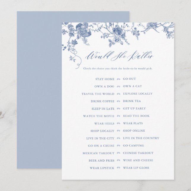 Blå skulle hon hellre Möhippa spelkort Inbjudningar (Fram/baksida)