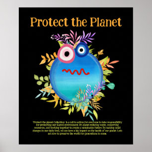BLÅ SKYDDA PLANET SPARA EARTH Cute Art Poster
