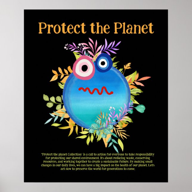 BLÅ SKYDDA PLANET SPARA EARTH Cute Art Poster (Framsidan)
