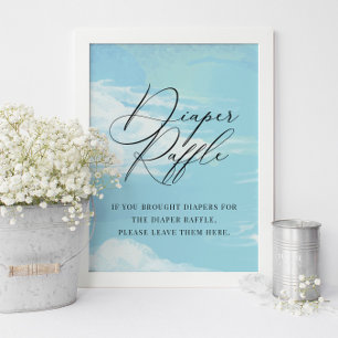 Blå skylt för Raffle Himlar Clouds Blue Baby Showe