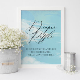 Blå skylt för Raffle Himlar Clouds Blue Baby Showe
