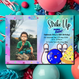 Blå Slå Till Med Kul, Bowling Med Foto  Inbjudningar