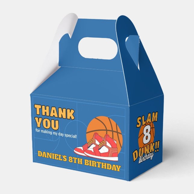 Blå Slam Dunk Basketboll Födelsedagsfest Barn Presentaskar (Framsidan Sidan)