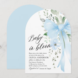 Blå slinga Baby i blom Floral pojke Arch Baby Show Inbjudningar