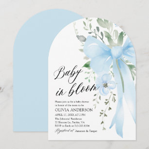 Blå slinga Baby i blom Floral pojke Arch Baby Show Inbjudningar