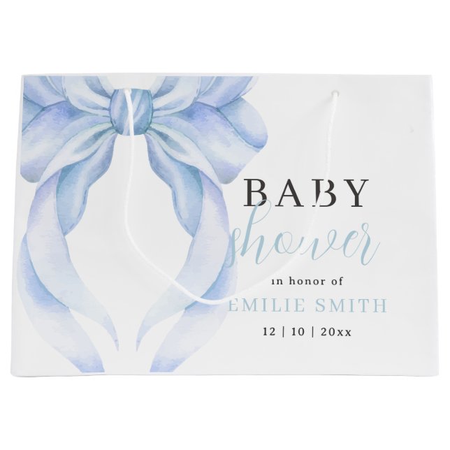 Blå slinga baby shower inbjudan, Blå Coquette (Framsidan)
