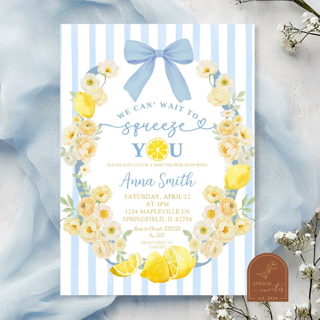 Blå slinga blomster lemon baby shower inbjudan (Skapare uppladdad)