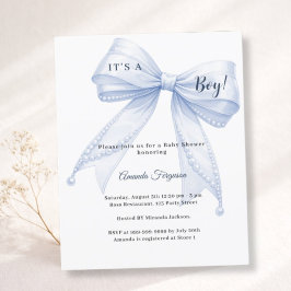 Blå slinga elegant pärlor pojke Baby Shower inbjud