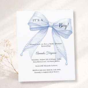 Blå slinga elegant pärlor pojke Baby Shower inbjud
