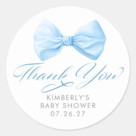 Blå slinga Elegant pojke Babyshower tackkort Runt Klistermärke
