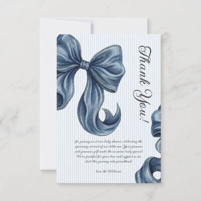 Blå slinga Elegant randig baby shower Tack Kort (Framsida)