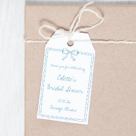 Blå slinga Handritad bröllopsfest Tack Presentetikett