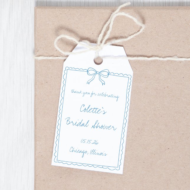 Blå slinga Handritad bröllopsfest Tack Presentetikett (Skapare uppladdad)