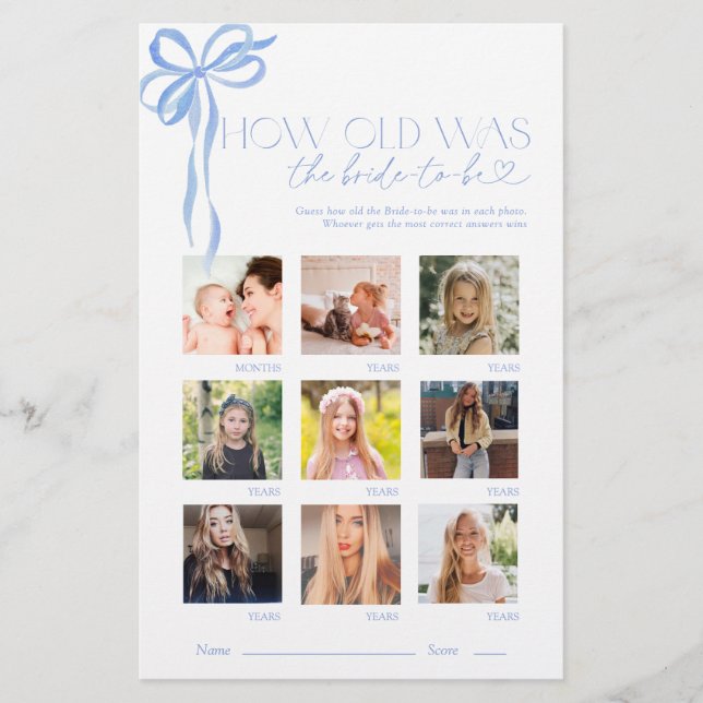 Blå slinga Hur gammal var bruden Bröllopsfest spel (Framsida)