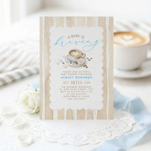 Blå slinga Latte Kaffe Pojke Baby Shower Inbjudan