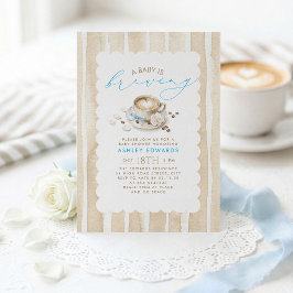 Blå slinga Latte Kaffe Pojke Baby Shower Inbjudan
