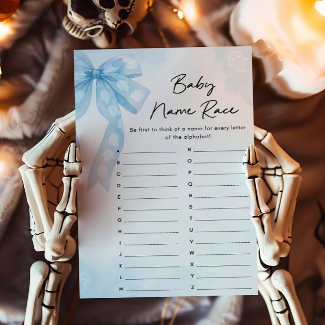 Blå slinga Little Boo Baby Namntävling (Girl Coquette Halloween Baby Shower Baby Name Race Game)