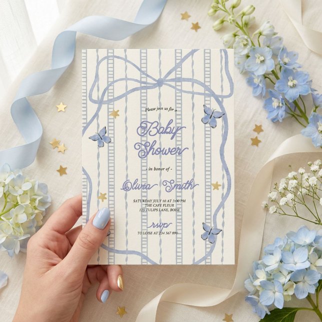 Blå slinga och fjärils-baby shower inbjudningar (Skapare uppladdad)
