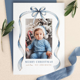 Blå slinga Vågig banderoll Ram Merry Christmas Fot Julkort