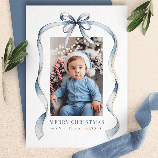 Blå slinga Vågig banderoll Ram Merry Christmas Fot Julkort (Skapare uppladdad)