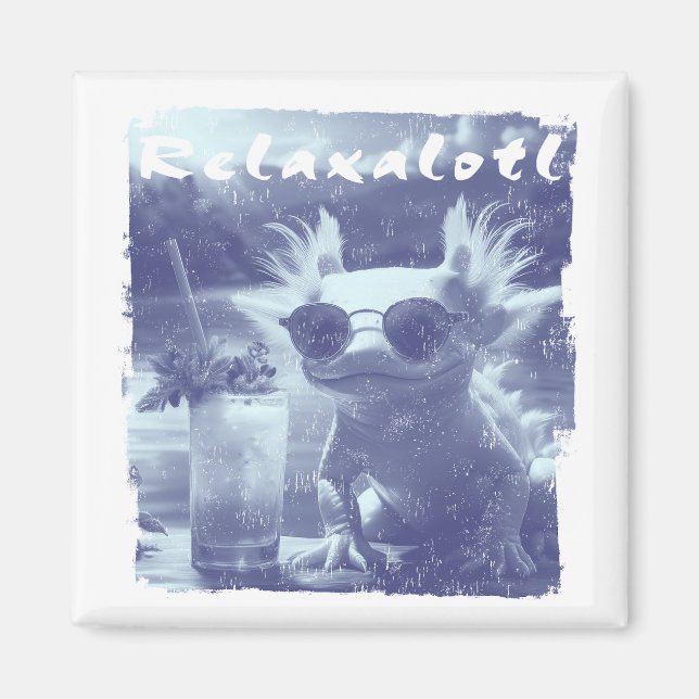 Blå slitna Relaxalotl Axolotl Magnet (Framsidan)