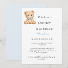Blå Sløyfe Teddy Björn Dopinvitation