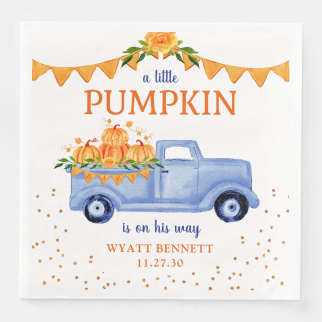 Blå små pumpa baby shower servetter (Framsida)