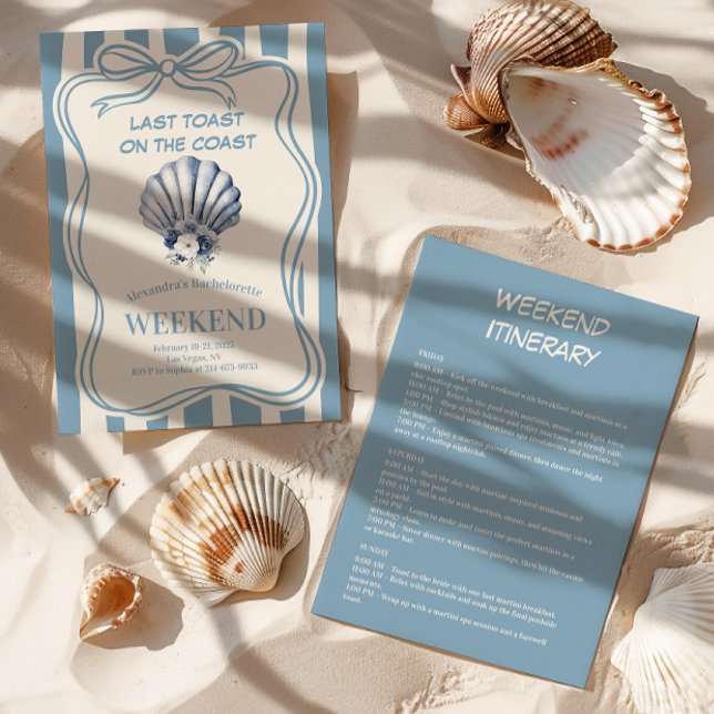 Blå Snäcka Kustnära Blommigt Firande Bachelorette Inbjudningar (Skapare uppladdad)