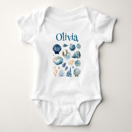 Blå snäckbaby bodysuit | Anpassat namn T Shirt