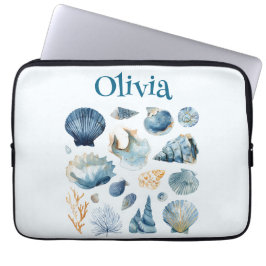 Blå snäckformad datorsleeve | Anpassat namn Laptop Fodral