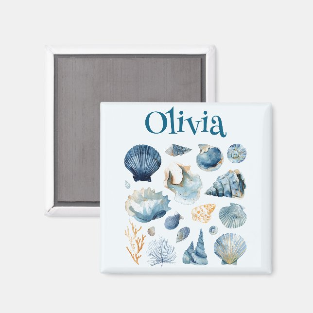 Blå snäckmagnet | Anpassat namn Magnet (Front/Back)