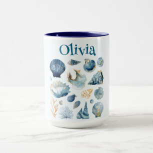 Blå snäckor sommar mugg Anpassat namn