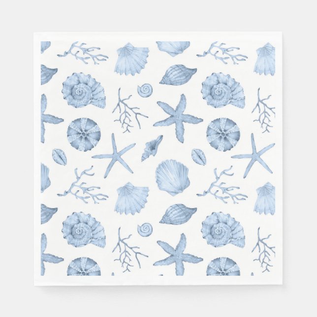 Blå Snäckor vattenfärg Pappersservett (Framsidan)