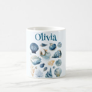 Blå snäckskal-mugg Anpassat namn Kaffemugg