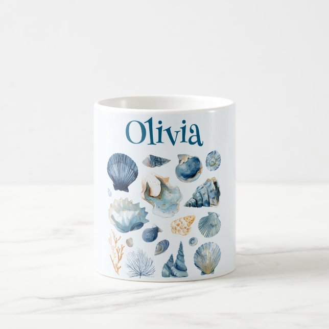 Blå snäckskal-mugg | Anpassat namn Kaffemugg (Center)