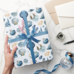 Blå snäckskal sommarpresentpapper presentpapper