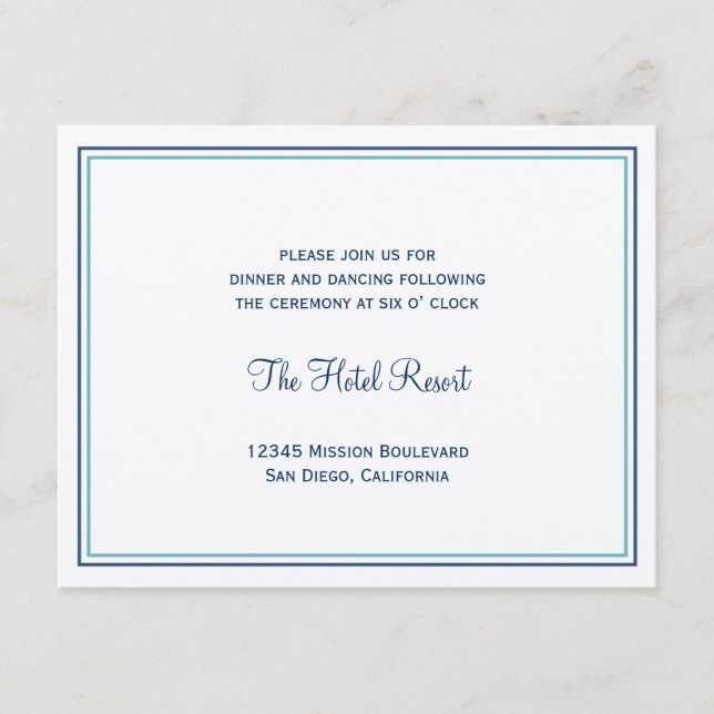 Blå snigelskal bröllopsmottagning inhägnad tilläggskort (Framsida)