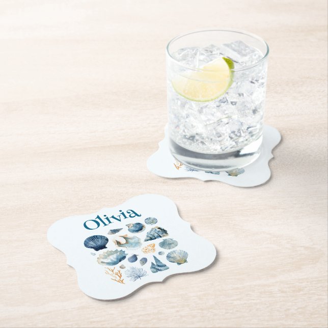 Blå Snigelskal Pappers Coaster – Anpassat Namn Underlägg Papper (Insitu)