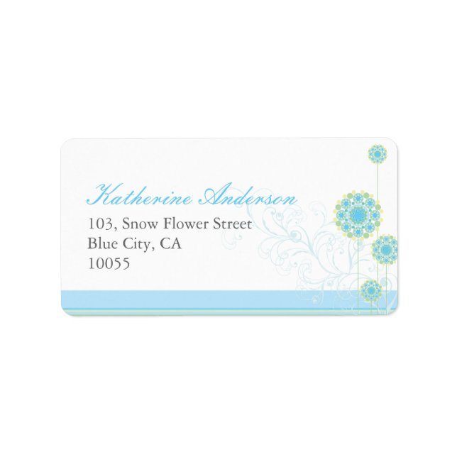 Blå Snö Blommor Swirls Bröllop Adressetiketter (Framsidan)