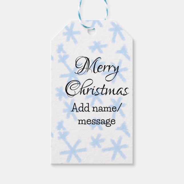 Blå snö flingor jul mönster snö mönster presentetikett (Framsidan)