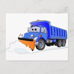 Blå Snö Plow Tecknad Lastbil Vykort