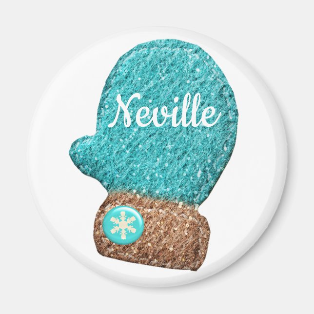 Blå snöblåvit från vinterullsöt snöflinga magnet (Framsidan)