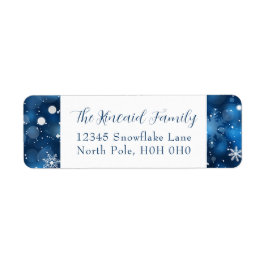 Blå snöflammande julreturadressetikett returadress etikett