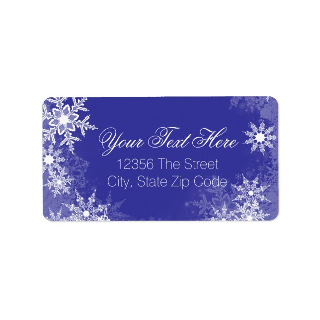 Blå Snöflinga Adressetikett (Framsidan)