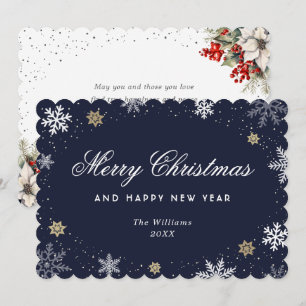 Blå Snöflinga Akvarell Botanisk  Julkort